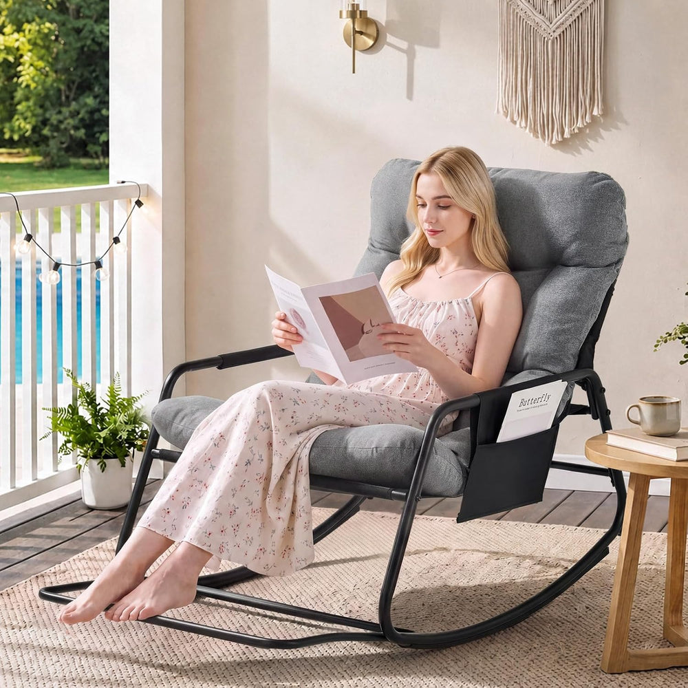 ONBRILL Adjustable Backrest Rocking Chair, Patio Rocking Chair with Cushion