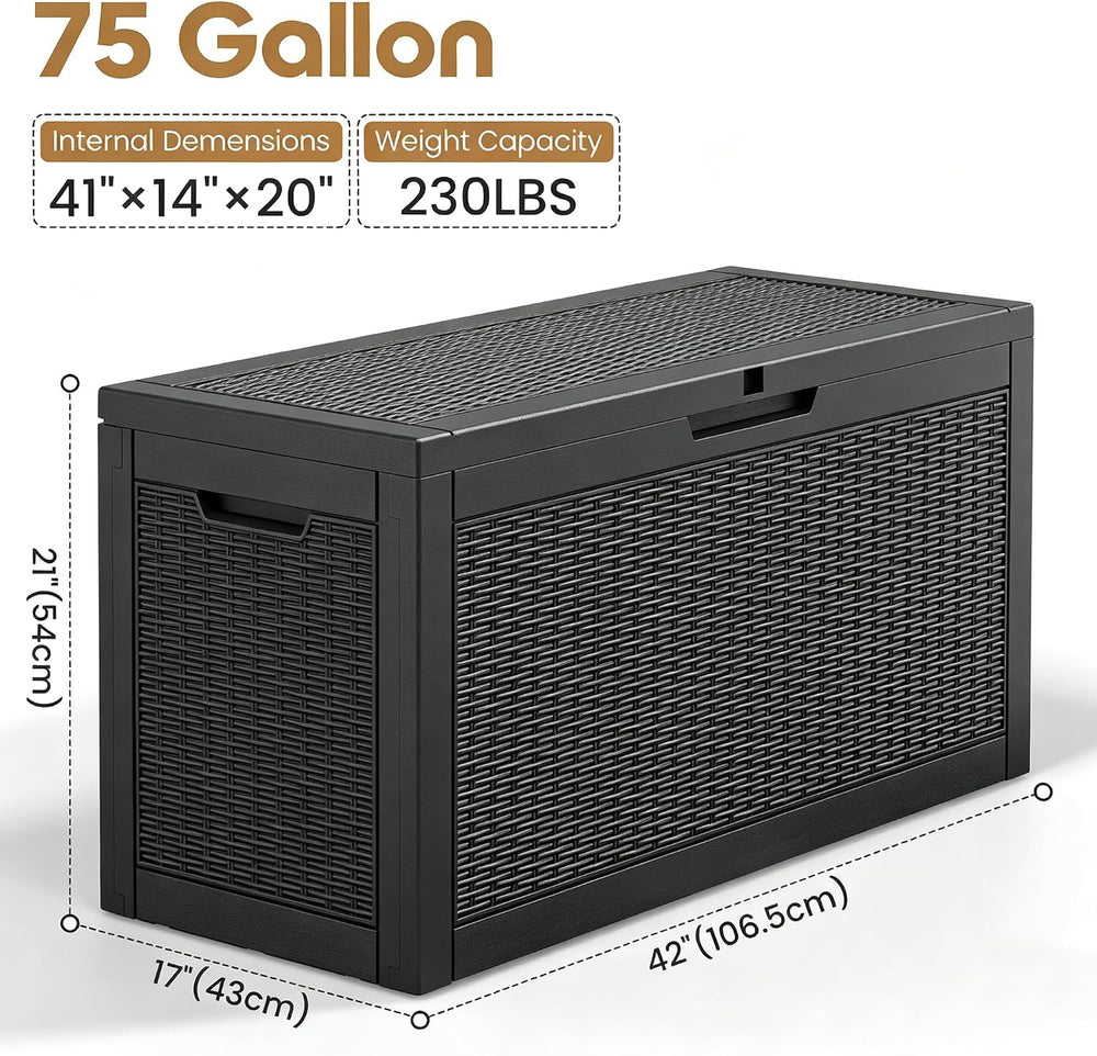 75 Gallon Outdoor Storage Box Waterproof Deck Box Patio Storage