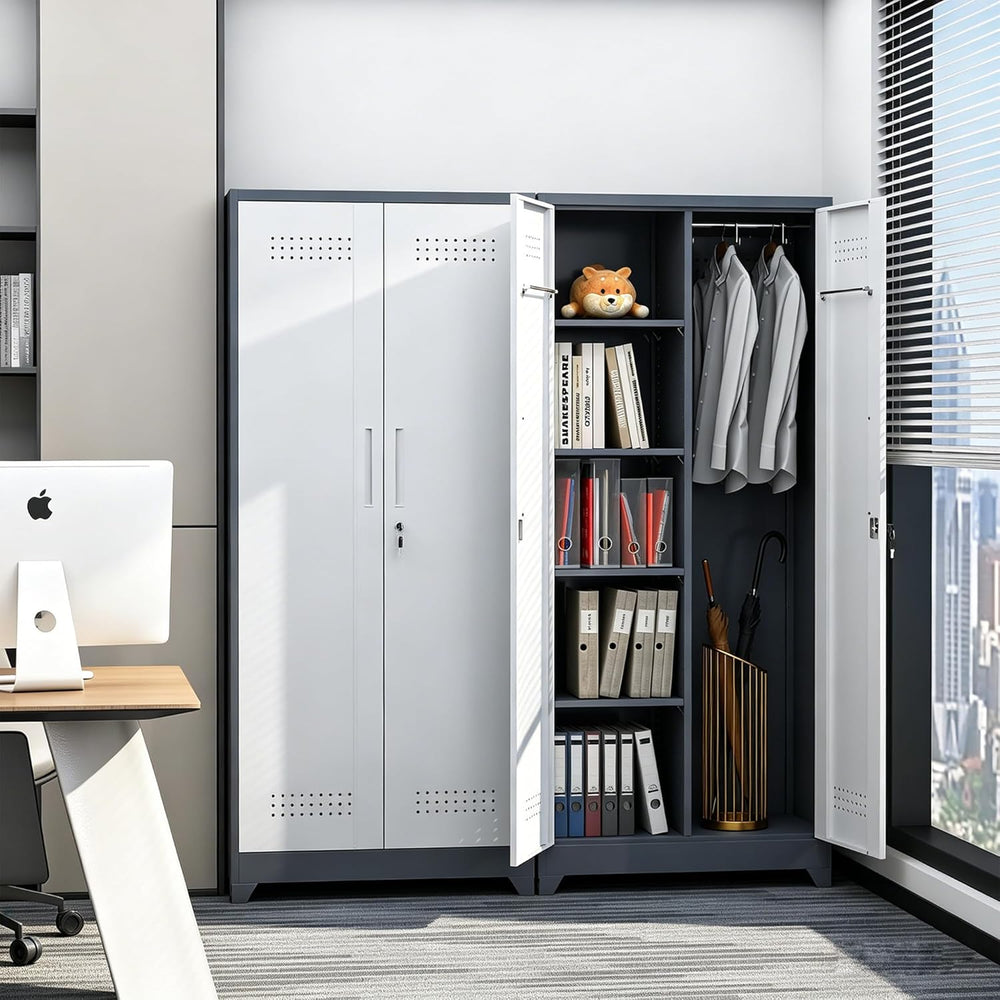 Broom Closet Storage Cabinet, 72" H Metal Garage Storage Cabinet with Lo...