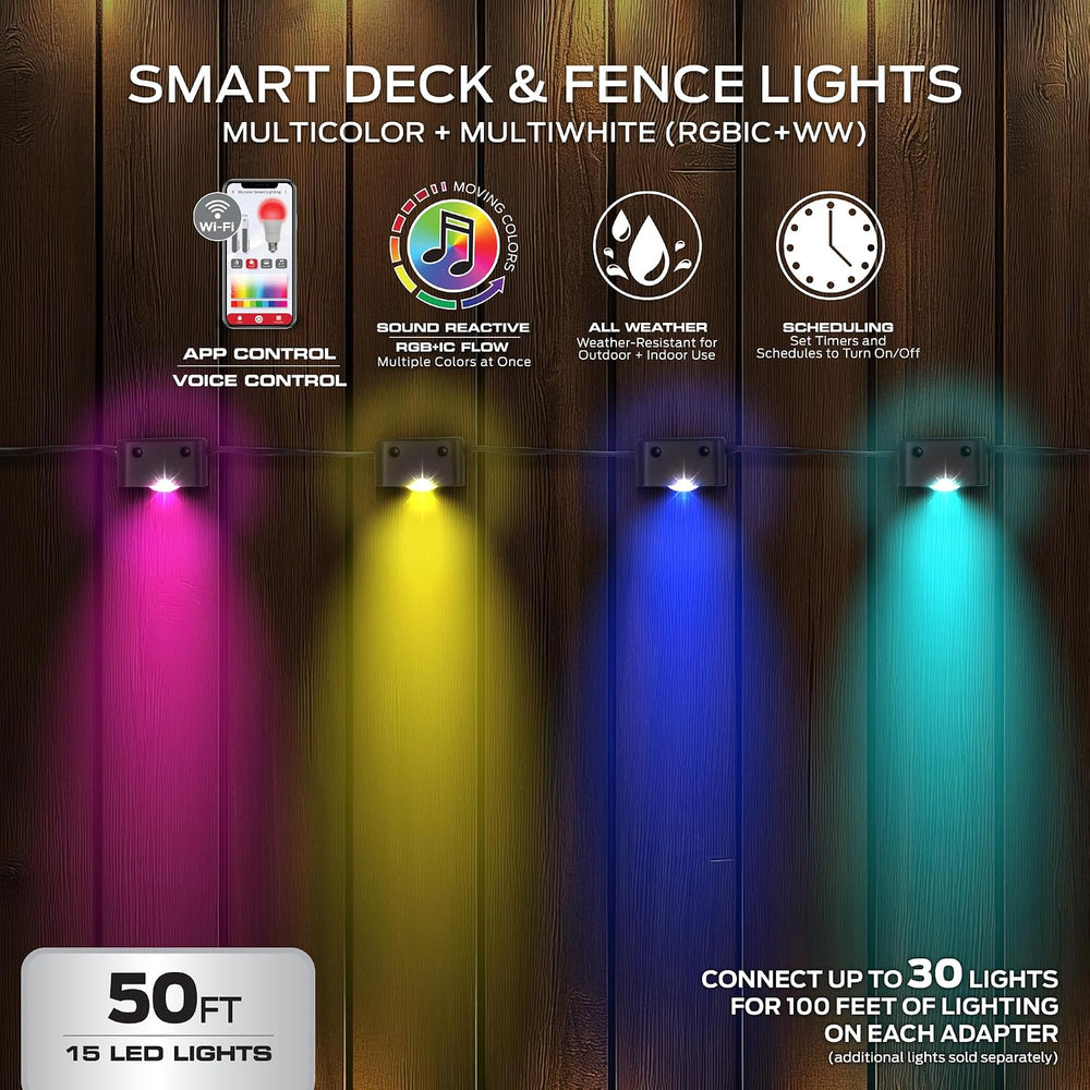 Monster Smart 50ft Deck & Fence Lights, WiFi Color Changing Outdoor LED S...