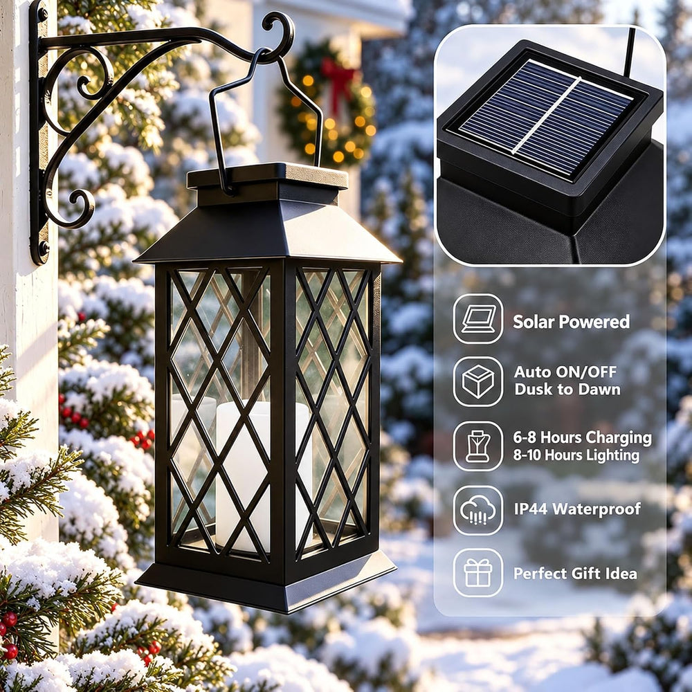 Yowin 2 Pack 9" Solar Lanterns Outdoor Waterproof with Flickering Candle