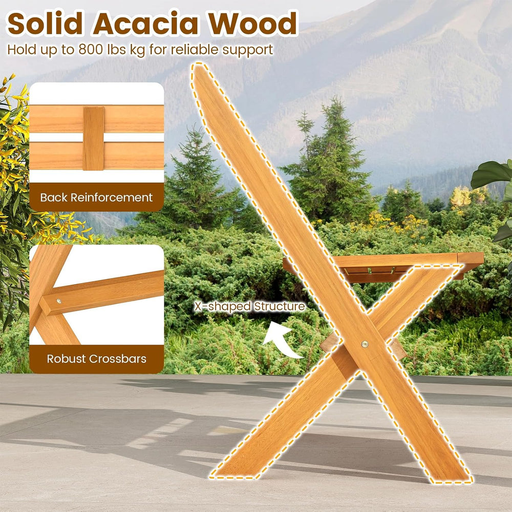 Tangkula Foldable Acacia Wood Outdoor Bench, 2-Person Patio Garden Bench with...