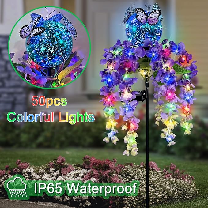 Solar Lights Outdoor Pathway,Wisteria Flower Garden Stakes,Colorful LED Light...