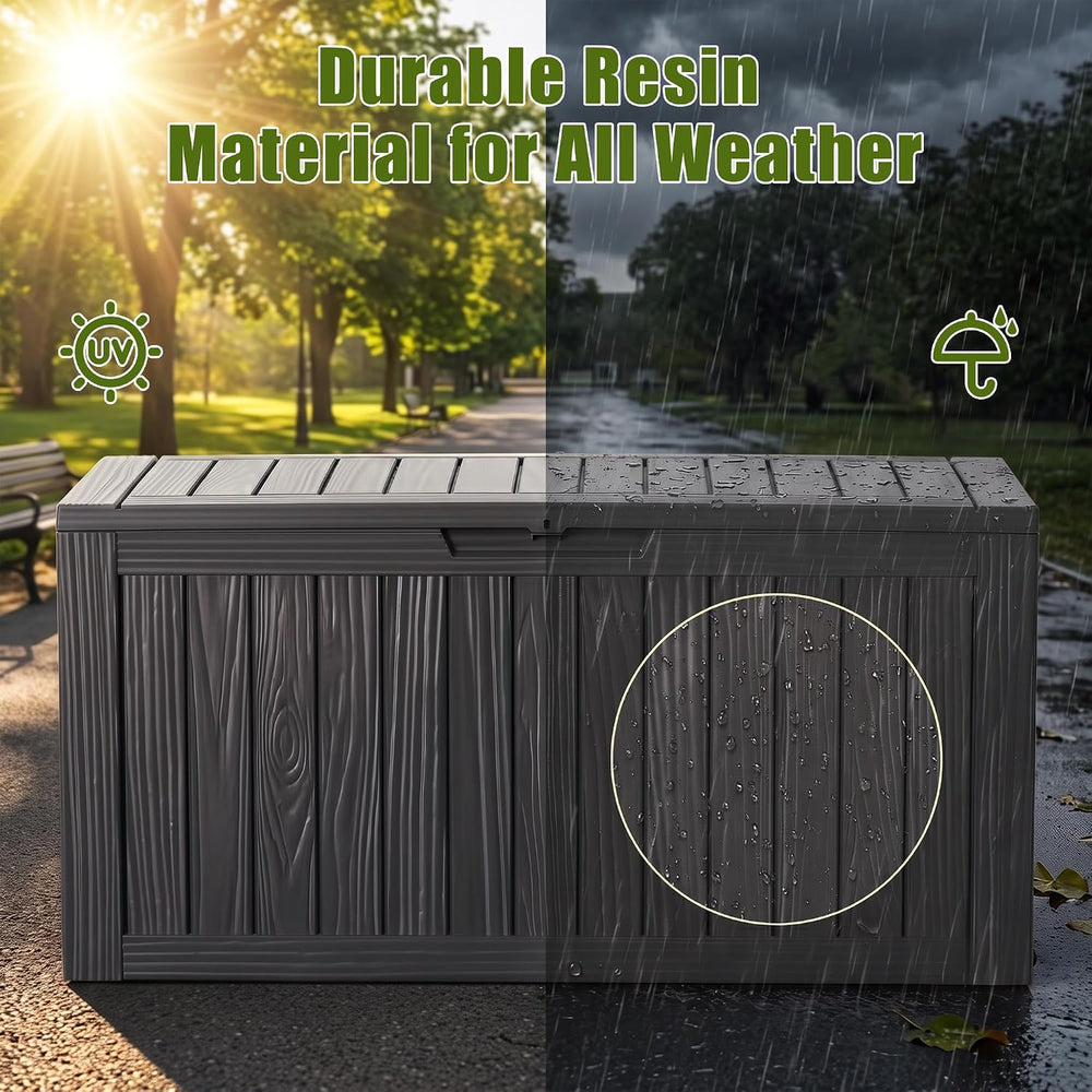 140Gal Outdoor Storage Box with Portable Wheels, Waterproof Deck Boxes