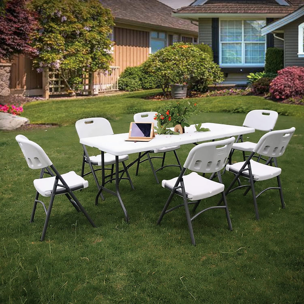 MoNiBloom 6Ft Folding Table, Heavy Duty Portable Plastic Dining Tables Fold i...