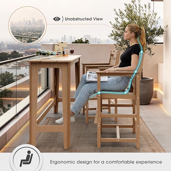 Ciokea Heavy Duty Bar Height Chair, 380lbs Outdoor Adirondack Tall Bar Chair ...