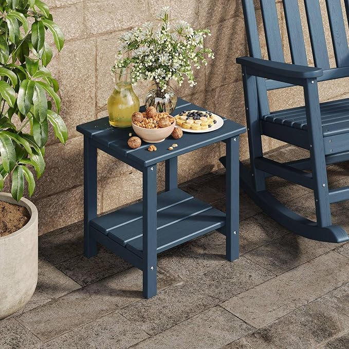 GarveeLife Adirondack Outdoor Side Table 18 x 15 in, HDPE 2-Tier Patio Side T...