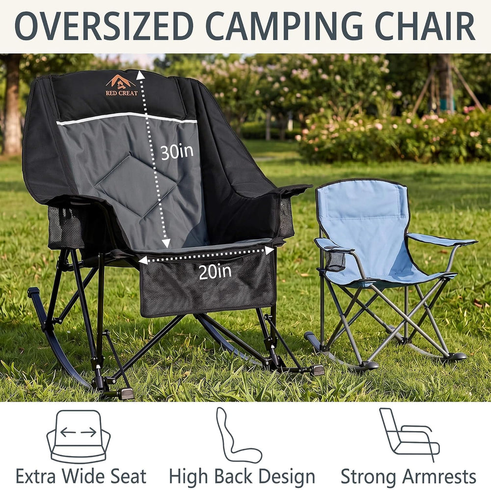 400lbs Rocking Camping Chair Oversized Folding Rocker for Adults