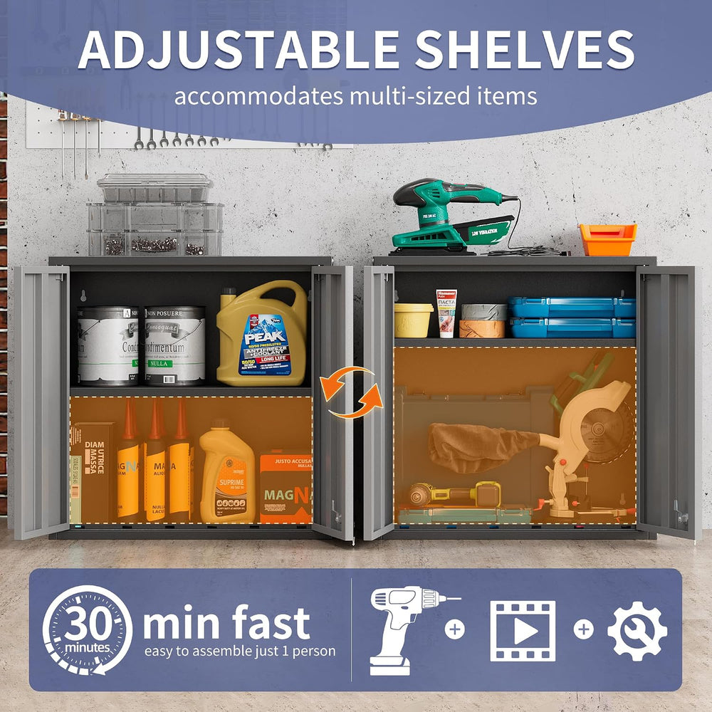 Garage Wall Cabinet, Metal Garage Cabinets with 2 Doors and Adjustable Shelf,...