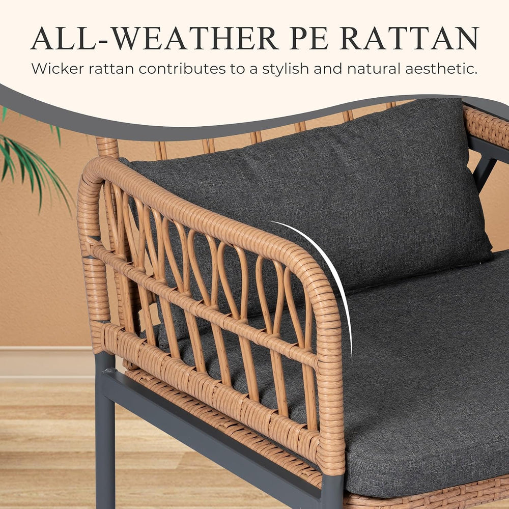 PROHIKER Patio Furniture Outdoor Rattan Loveseat 2-Seat with Built-in Table, ...