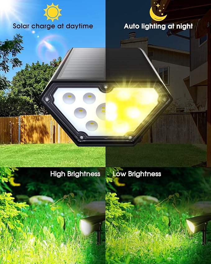 Biling Solar Spot Lights Outdoor, Bright 700 Lumen Solar Outdoor Lights IP67 ...