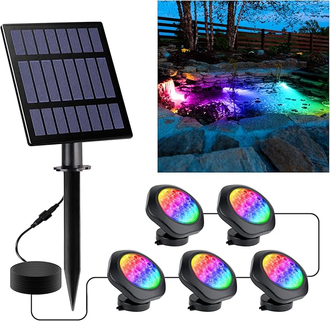 Solar Pond Lights, 18 LED Super Bright RGB LED Underwater Spotlights Color Ch...