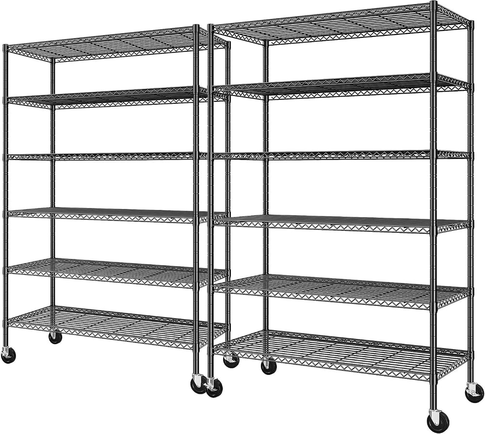 Romorgniz Heavy Duty 6-Tier Rolling Storage Shelves with Wheels, Garage,2PC