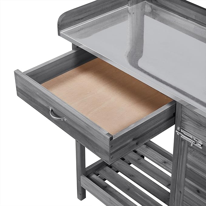 Yaheetech Outdoor Potting Bench Table, Garden Workstation w/Metal Tabletop/Ca...