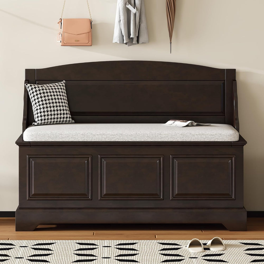 LUMISOL Farmhouse Storage Bench, Entryway Shoe Bench with Cushion and Hidden ...