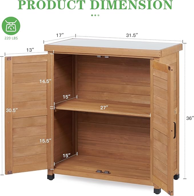 Outdoor Potting Bench with Storage Cabinet and Metal Top, Wood Workstation fo...