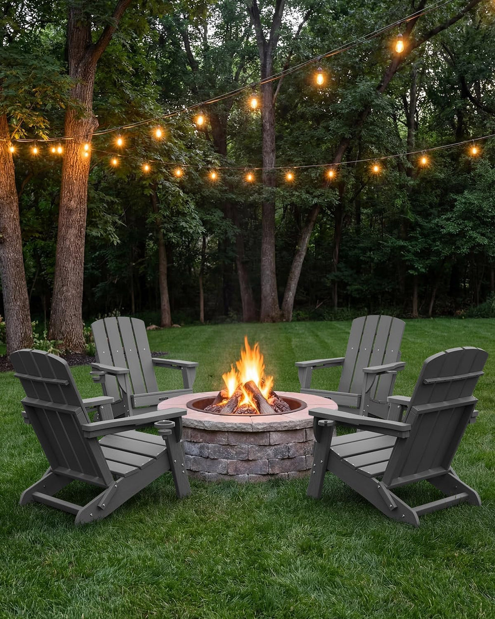 Folding Adirondack Chair, HDPE Adirondack Chairs with 2 Cup Holder, Plastic A...