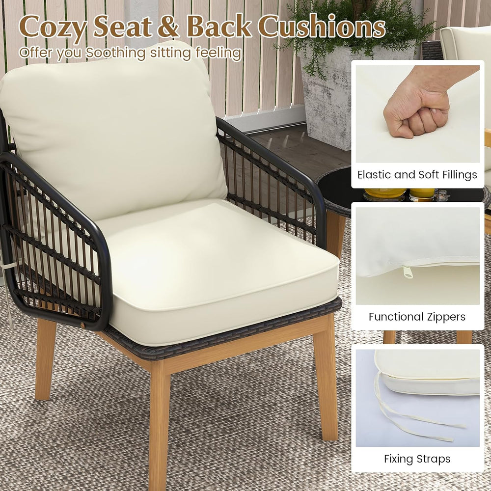 Tangkula 3 Piece Patio Chair Set, Wicker Chair & Side Table Set with Soft...