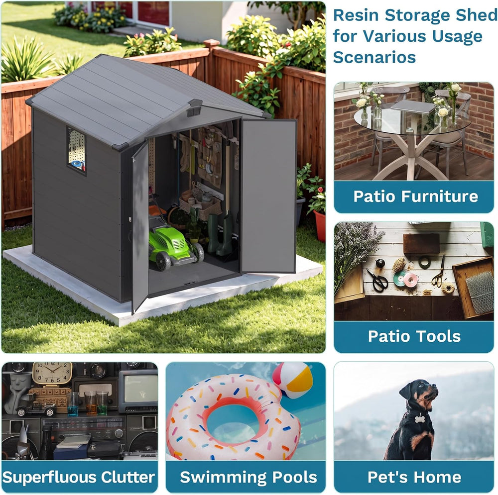 Devoko 6x6 FT Resin Storage Shed with Floor, Outdoor Plastic Sheds