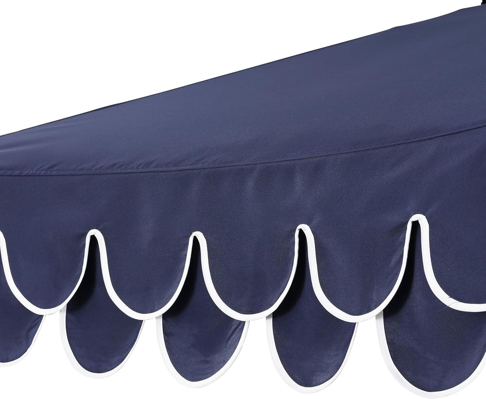 JONATHAN Y Tracy 9' Scalloped Market Patio Umbrella, Navy/Dark Brown