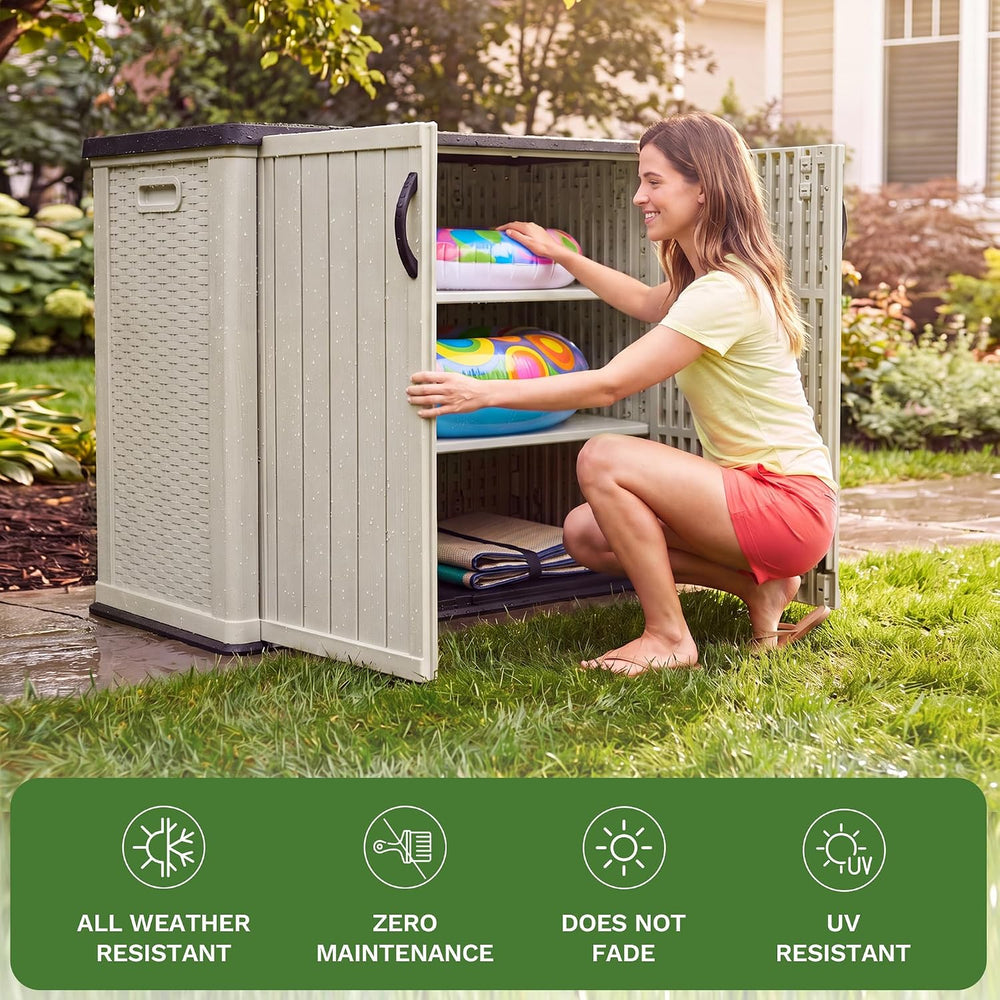 Devoko 26 Cu Ft Resin Outdoor Storage Cabinet with Lockable Doors, Beige