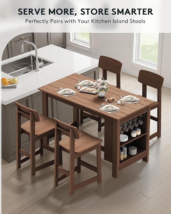 SERWALL Outdoor Bar Table, All Weather HDPE 36" Counter Height Dining Ta...