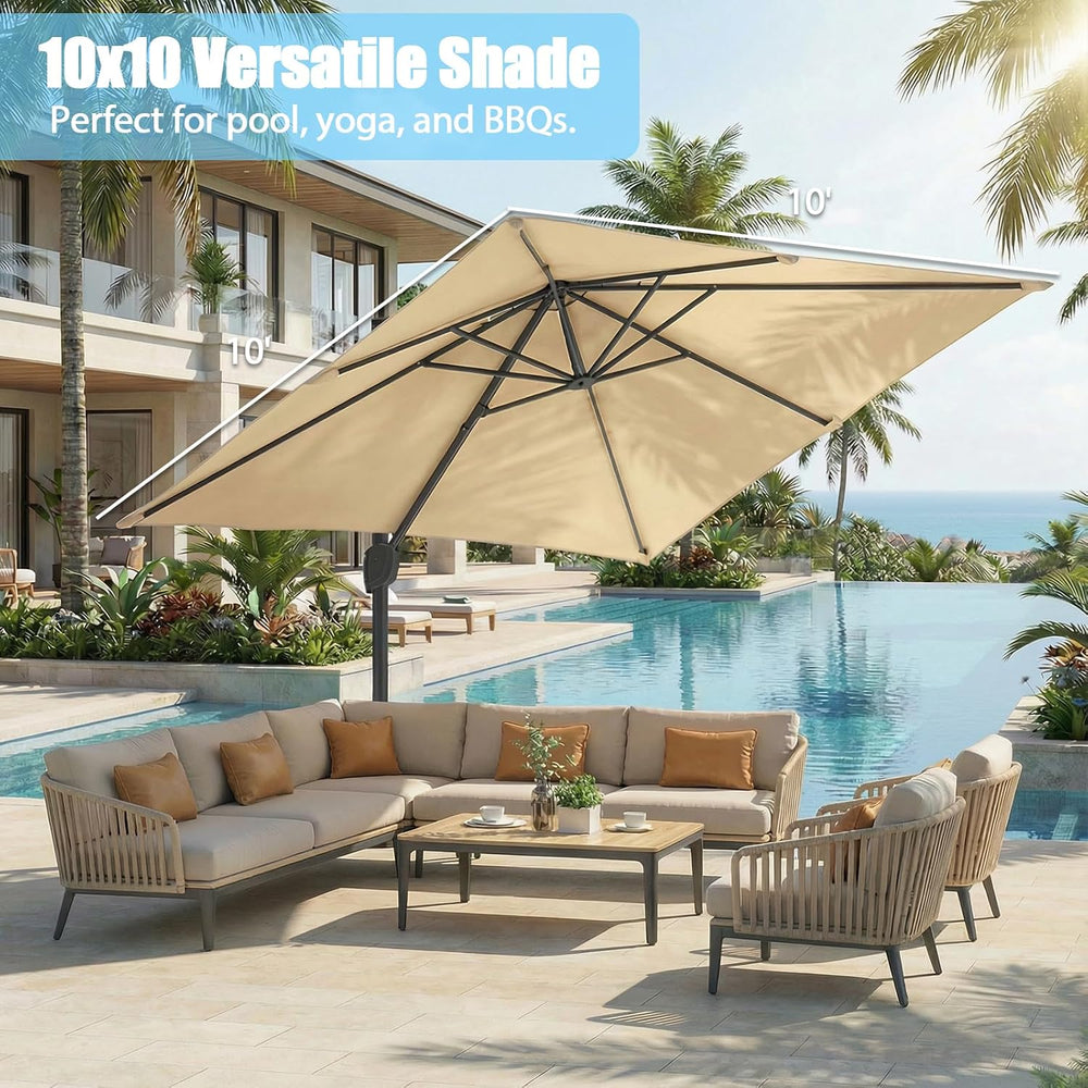 GarveeLife Large Cantilever Patio Umbrella, 10 ft X 10 ft Heavy Duty Aluminum...