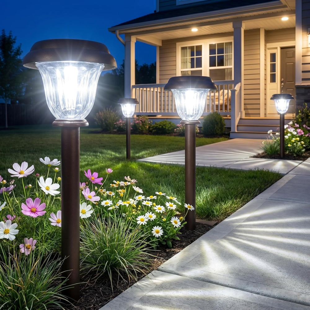 Solar Lights Outdoor, 6 Pack Brushed Stainless Steel Glass Solar Pathway Ligh...