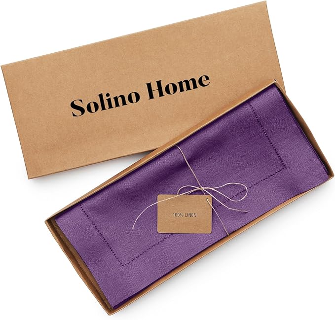 Solino Home Linen Purple Table Runner 156 Inches Long - 100% Pure Linen Extra...
