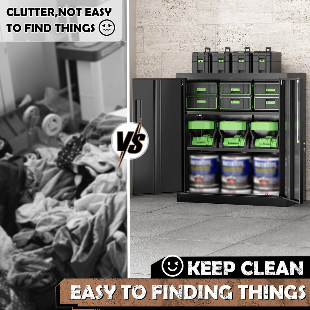 Metal Storage Cabinet with Locking Doors, Lockable Steel Storage Cabinets wit...