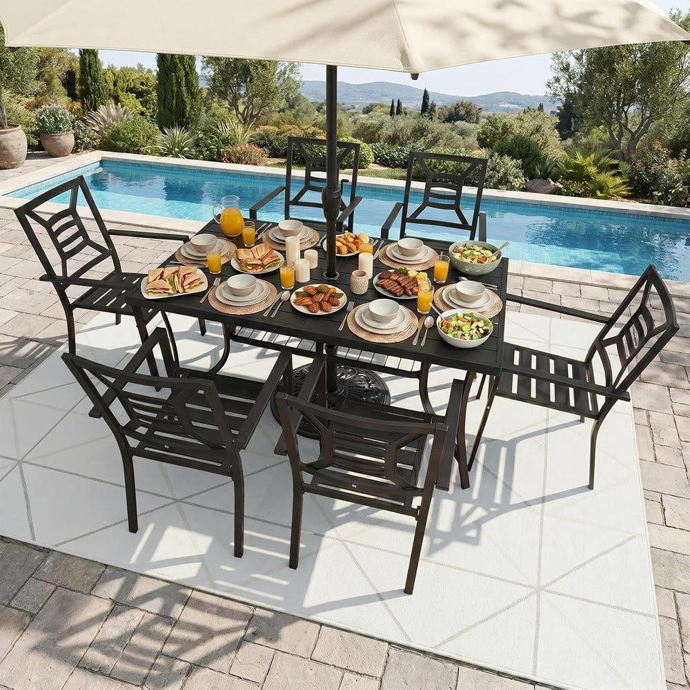 7 Pieces Patio Dining Set for 6, Large 60" Outdoor Metal Table