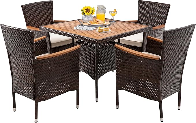 RoyalCraft 5 Piece Patio Wicker Dining Sets for 4, Water-Resistant Rattan Out...
