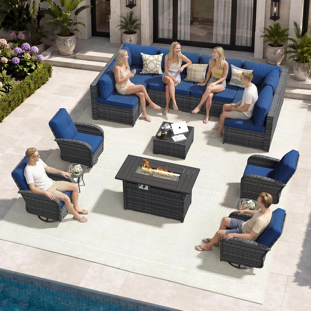Aoxun 14 Piece Outdoor Patio Furniture Set with 44'' Fire Pit Table, ...