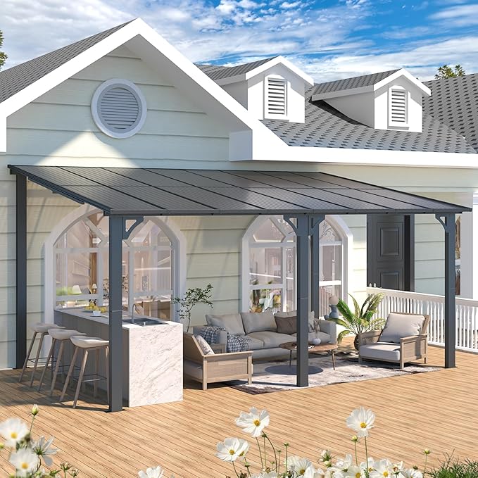 AECOJOY 16' x 10' Gazebo Outdoor Pergola, 10x16 Large Wall-Mounted Ha...