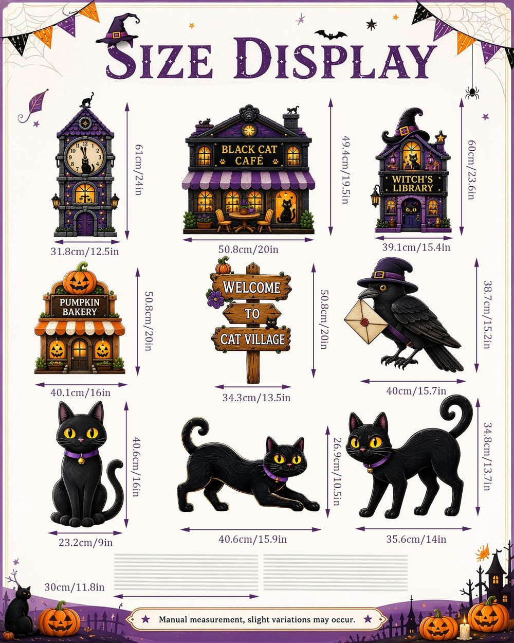 Halloween Yard Signs Outdoor Decorations - 12 Pcs Black Cat Village Set