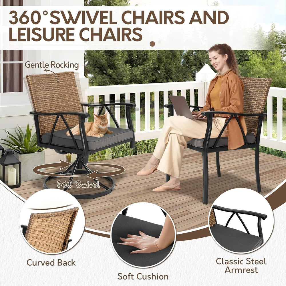 7-Piece Patio Dining Set for 6, Outdoor Dining Set with Wicker Swivel Patio D...