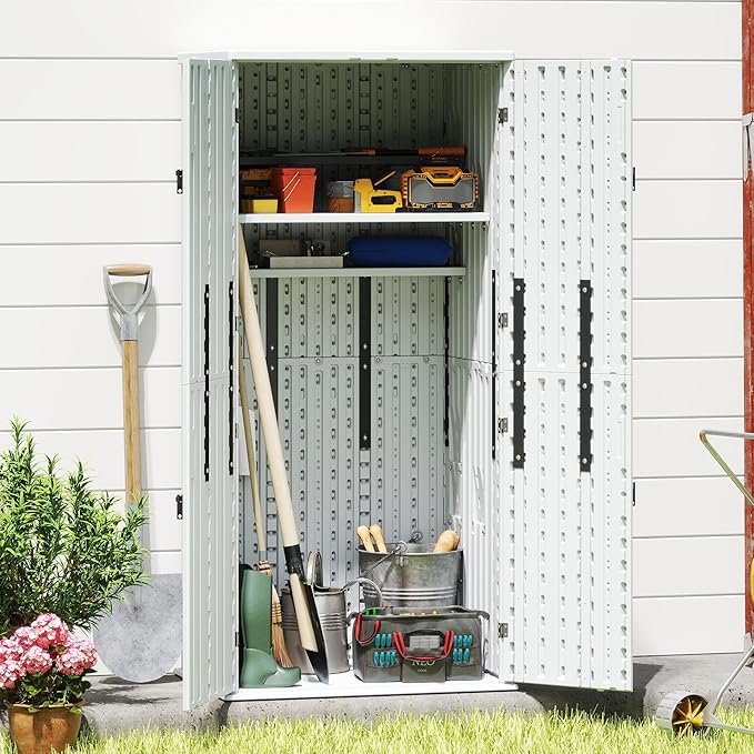 EHHLY Heavy Duty Tall Storage Cabinet Outdoor Weatherproof, 28 Cuft Garage St...