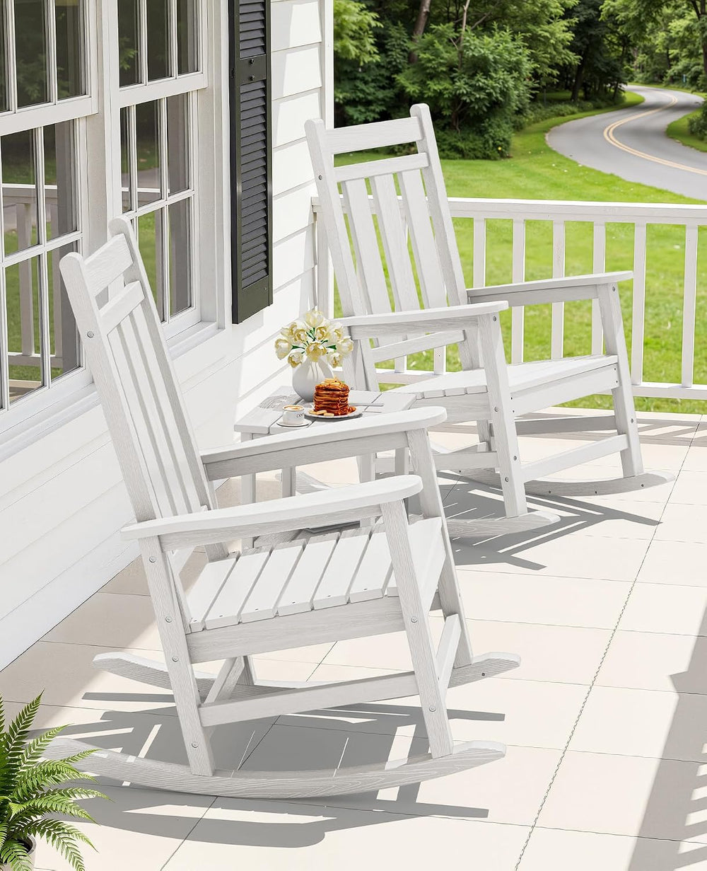 KINGYES Oversized Outdoor Rocking Chair Set of 2, HDPE Patio Rockers, White