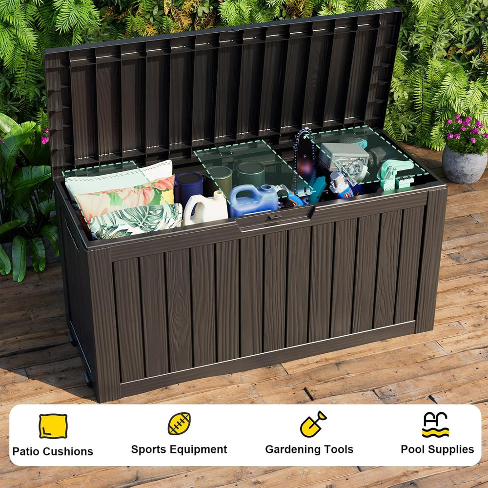 Outdoor Waterproof Resin Storage Deck Box Lockable Outside Bench UV Resistant...