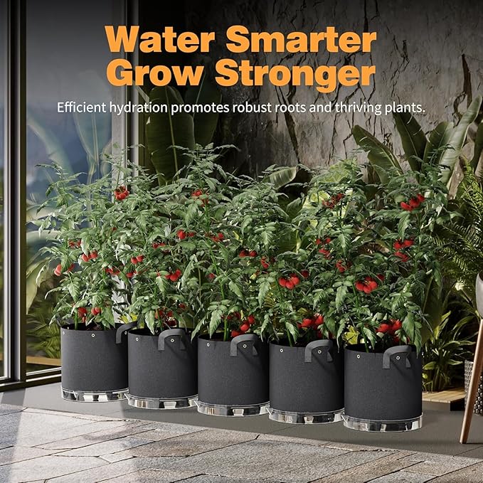 Self-Watering Grow Bags, 5-Pack 10 Gallon 420G Thick Nonwoven Fabric Pots wit...