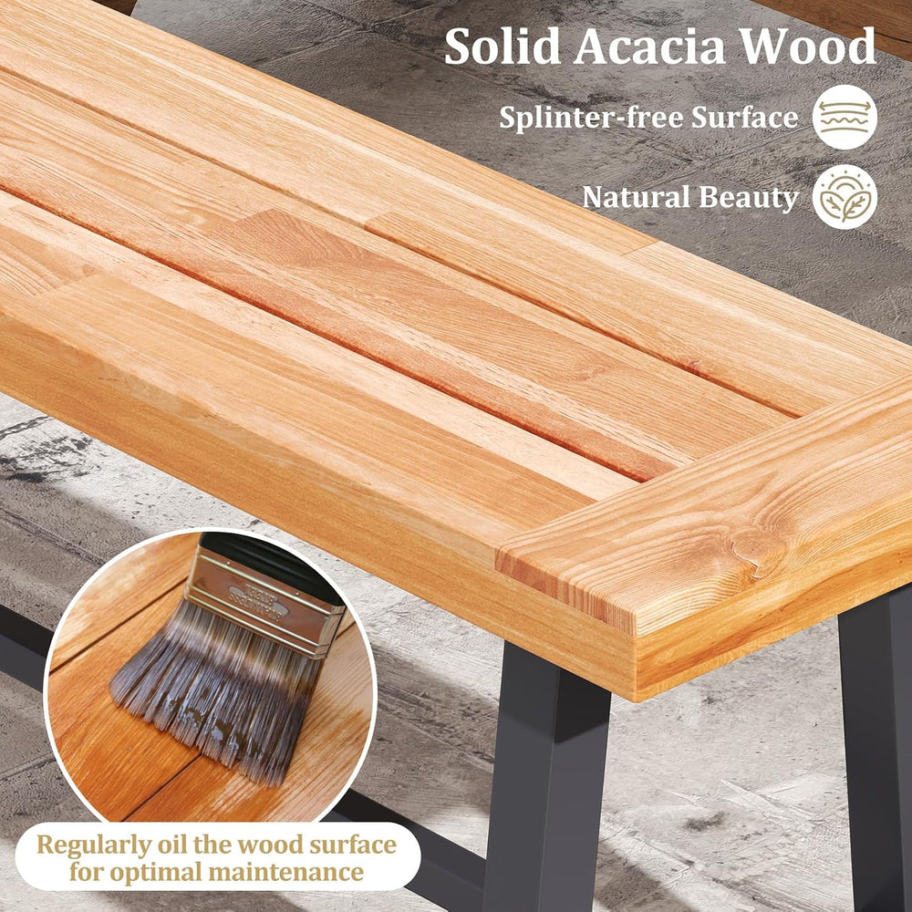 Tangkula 63 Inches Acacia Wood Outdoor Bench, 3-Person Dining Patio Bench