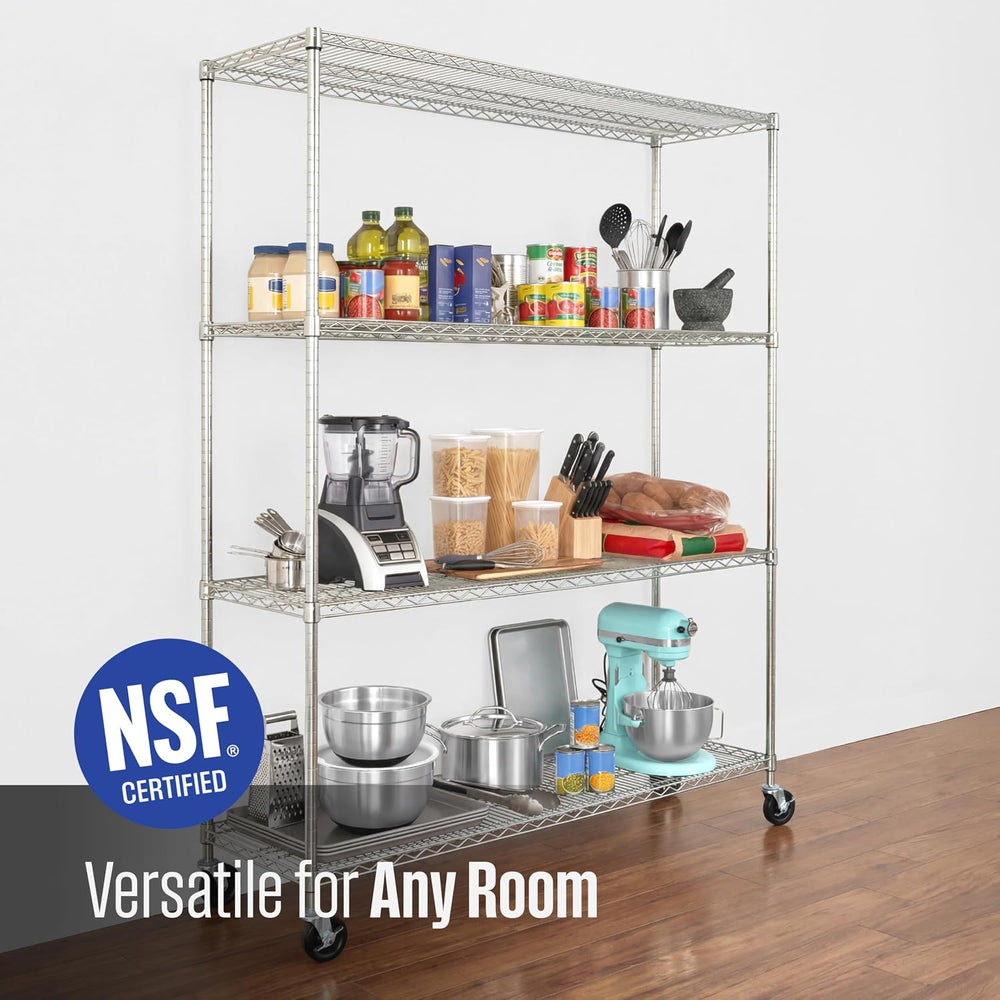 SafeRacks 4-Tier Wire Shelving with Wheels, NSF Heavy Duty 60x18x72 Rack