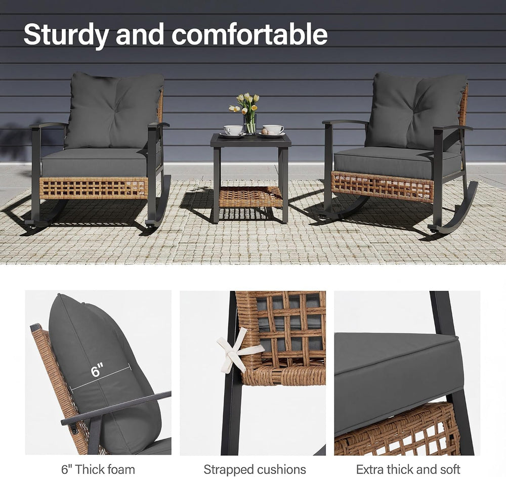 LAUSAINT HOME 3-Piece Rocking Bistro Set, Outdoor Patio Furniture with Thick ...
