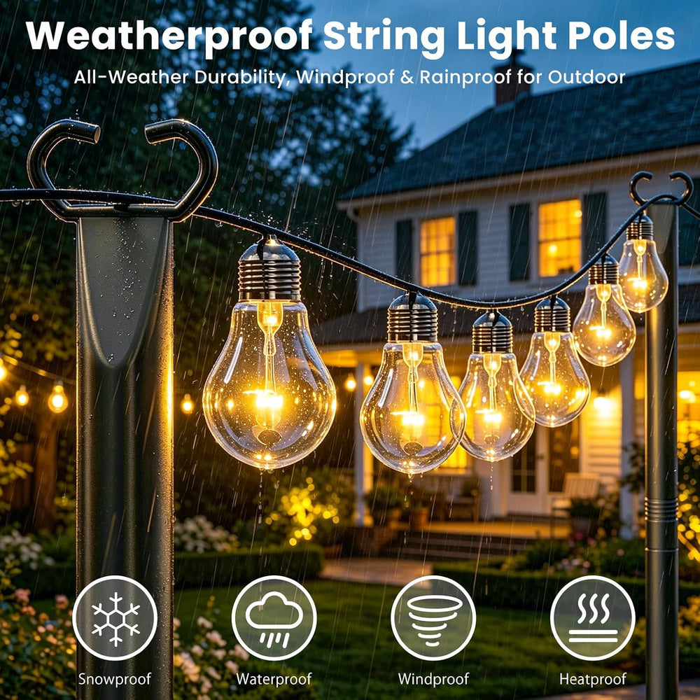 10Ft String Light Poles 6 Pack,Poles for Outdoor String Lights with Fork and ...