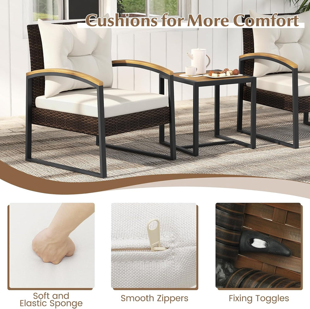 Tangkula 3 Piece Patio Conversation Set, Includes 2 Rattan Chairs and Coffee ...