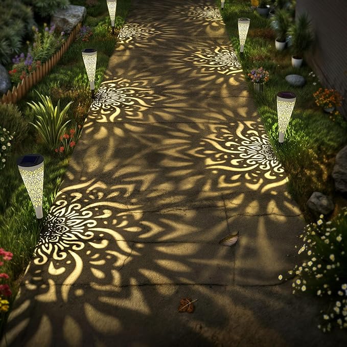 6 Pack Solar Lights Outdoor Garden Decorative Mandala Solar Garden Lights wit...
