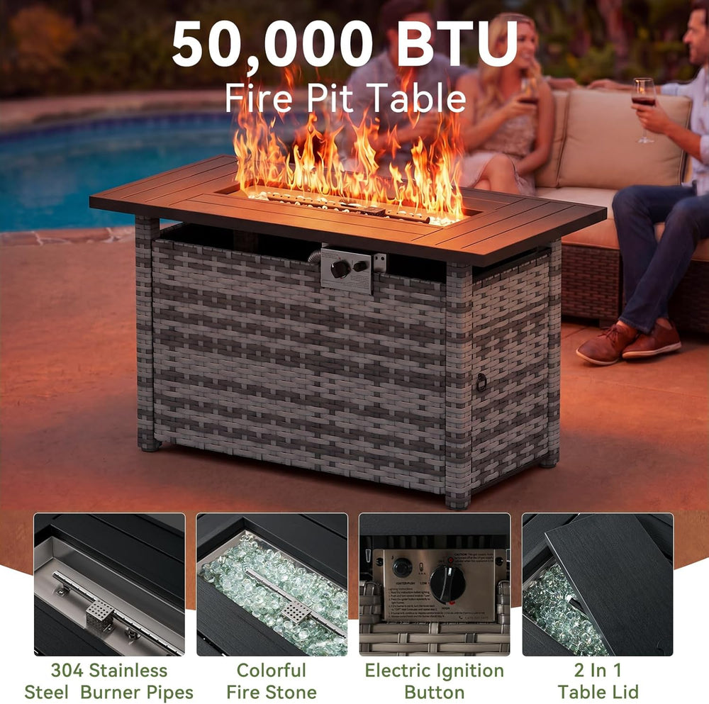 LazySunsets 13 PCS Patio Furniture Set with 44'' Fire Pit Table, Outd...