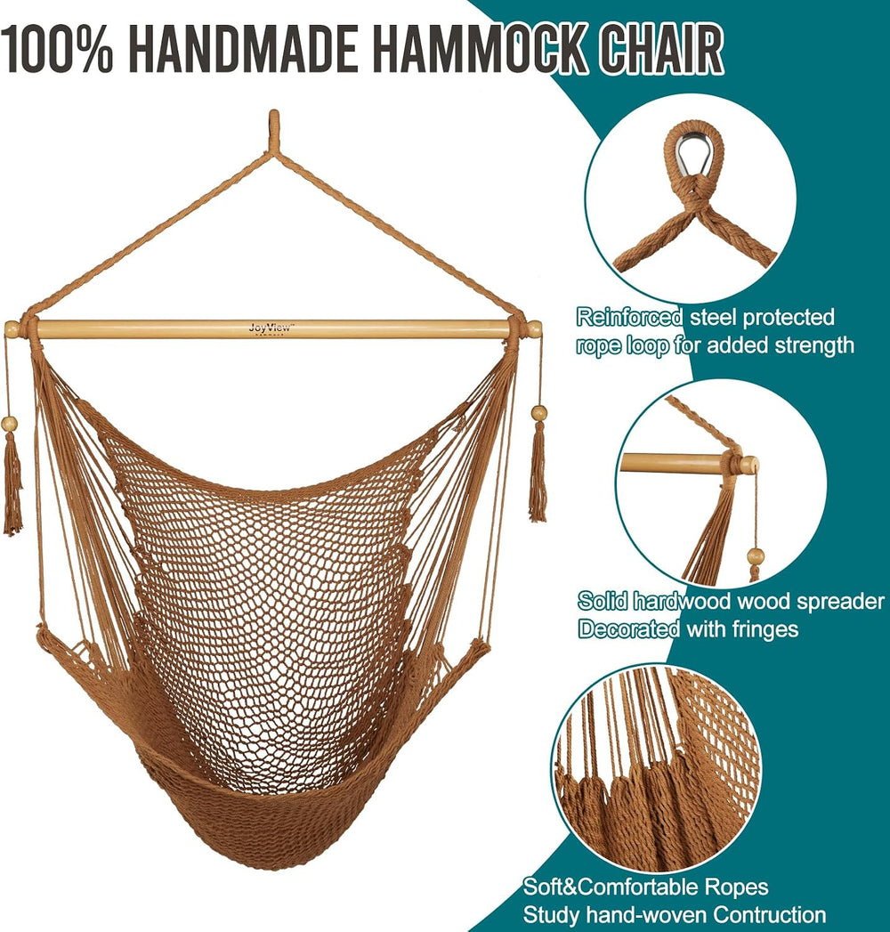 JoyView Hanging Hammock Chair, Caribbean Rope Swing Chair Wood Spreader Bar