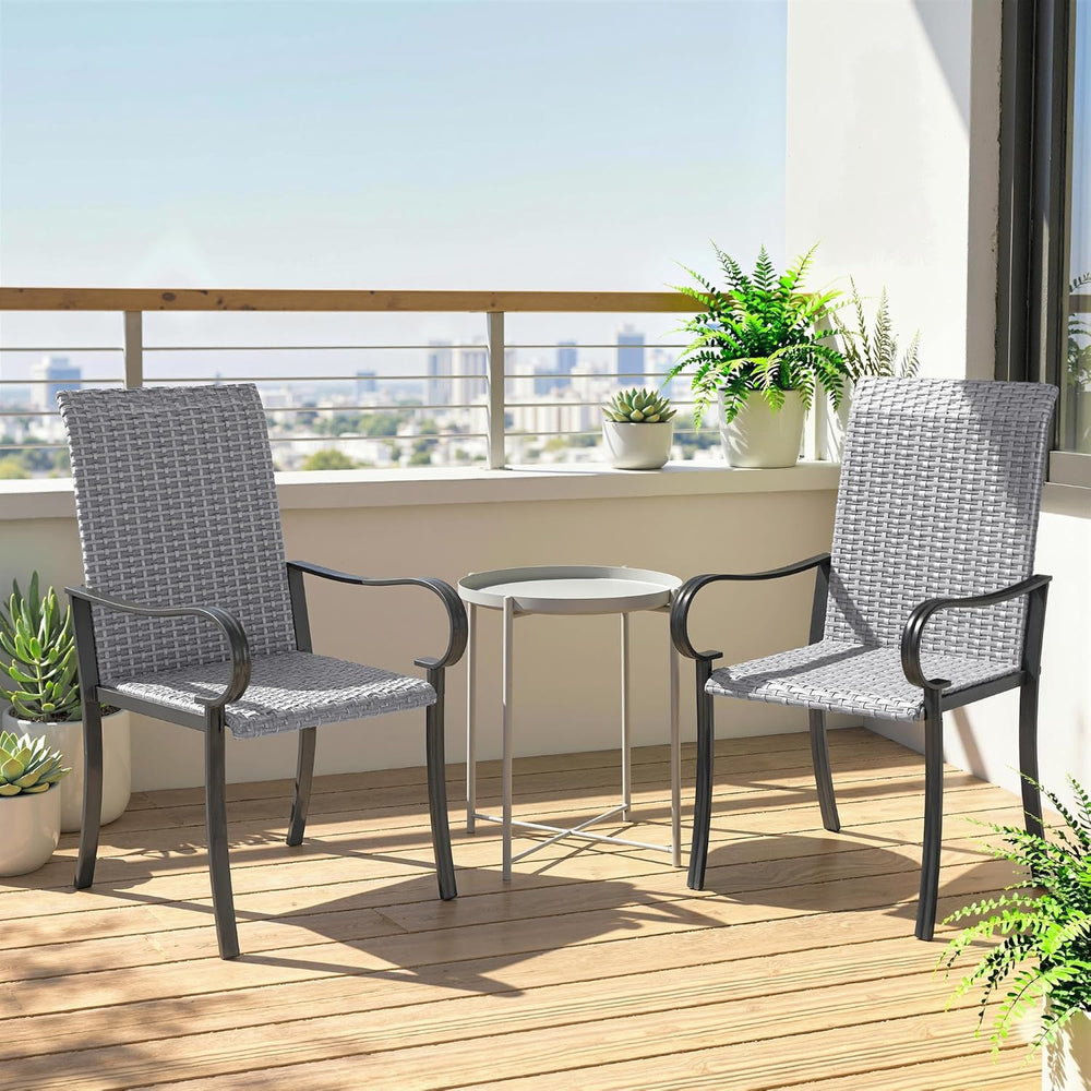 Outsunny Set of 2 Outdoor Wicker Dining Chairs Steel Frame All-Weather Gray