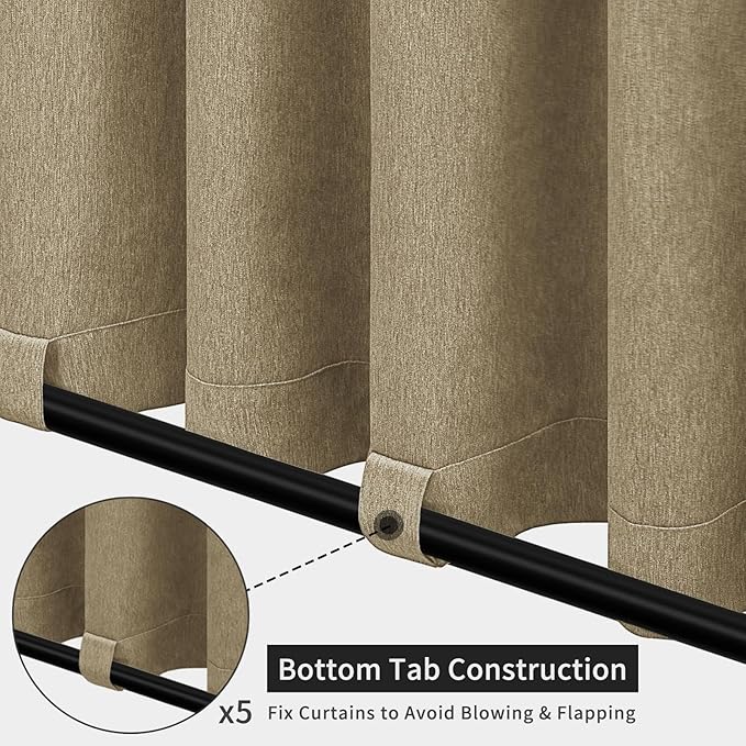 Easy-Going Linen Look Outdoor Curtains Waterproof Windproof Porch Curtains, S...